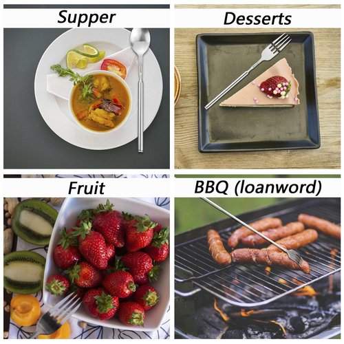 OXDFK 2 PCS Telescopic Fork Spoon Set, Stainless Steel, Extendable 25.3 In, BBQ Dinner Fruit Dessert, Camping Flatware