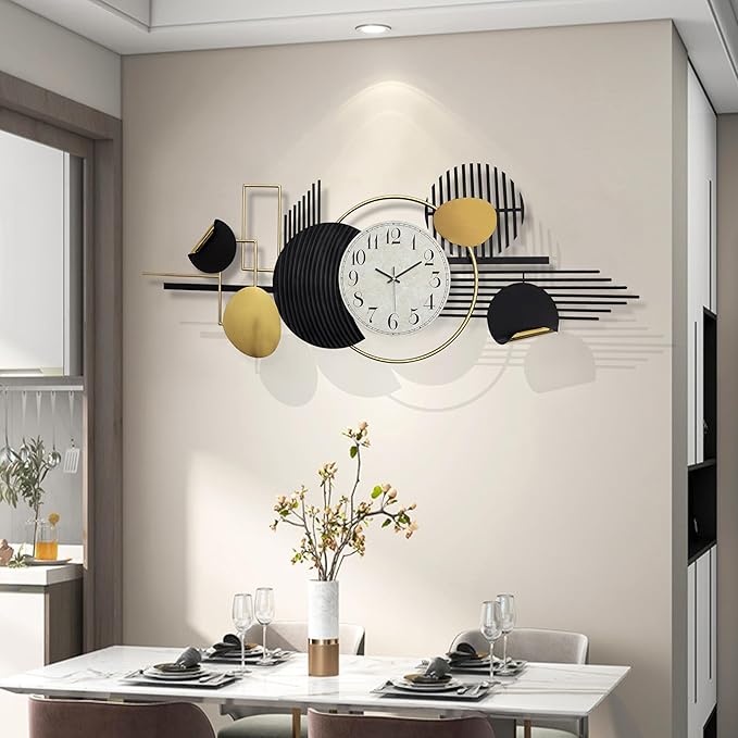ERMOFAV Metal Wall Art, Abstract Modern Creative Geometric Round Art Decor 56"
