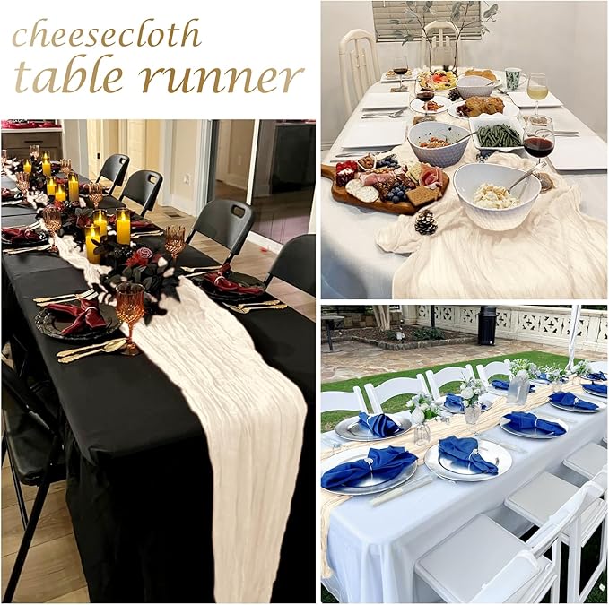 25 Pack Ivory Cheesecloth Table Runner 17 x 108 Inch Gauze Table Runner Fabric Semi Sheer Cheese Cloth Table Decor Bulk for Rustic Romantic Wedding Baby Shower Table Decoration