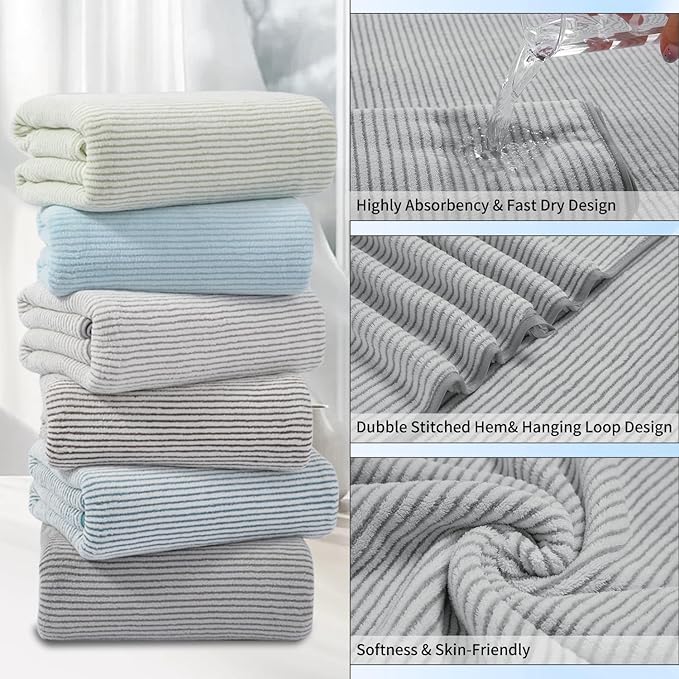 4 Piece Bath Towel Set 35"x70"Oversized Bath Towel for Bathroom Ultra Soft Fluffy Extra Large Bath Sheet Luxury Premium Bathroom Towel Highly Absorbent Quick Dry Shower Towel for Hotel Spa,Grey
