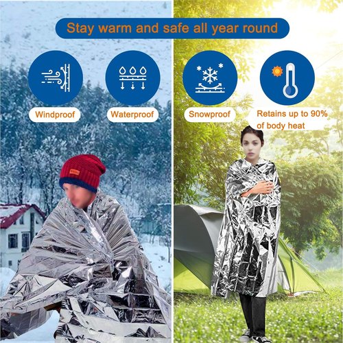 6 Pack Emergency Mylar Blankets,Emergency Survival Blanket Survival Gear & Camping Supplies,Insulating Reflective Foil Survival Blankets for Camping, Hiking, and Outdoor Rescue Kits
