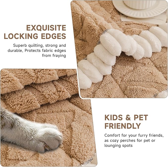 OTOB Couch Cover for Dogs Washable Pet Friendly, Non Slip Plush Funny Fuzzy Loveseat Sofa Cushion Slipcovers, All Seasons Geometric Jacquard Soft & Cozy Pet Bed Mat Protector (Coffee, 27.6" x 47.2")