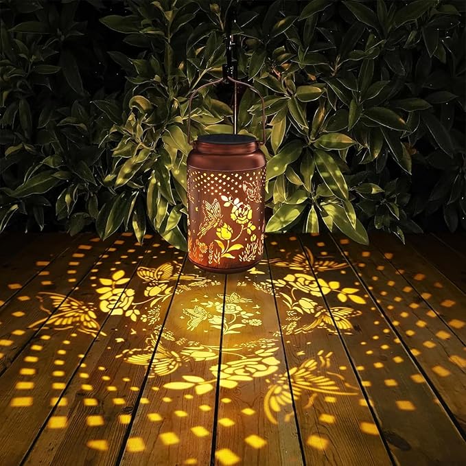 2 Pack Solar Lanterns Outdoor Waterproof, Butterfly Rose Garden Decor Birthday Gifts for Women Mom Grandma Hanging Solar Lights Metal Solar Decoration Outside for Yard, Patio, Lawn