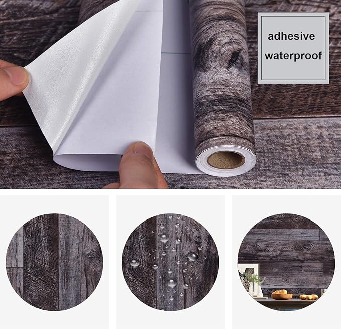 WENMER 17.71" x 118" Grey Wood Peel and Stick Shiplap Self-Adhesive Wallpaper