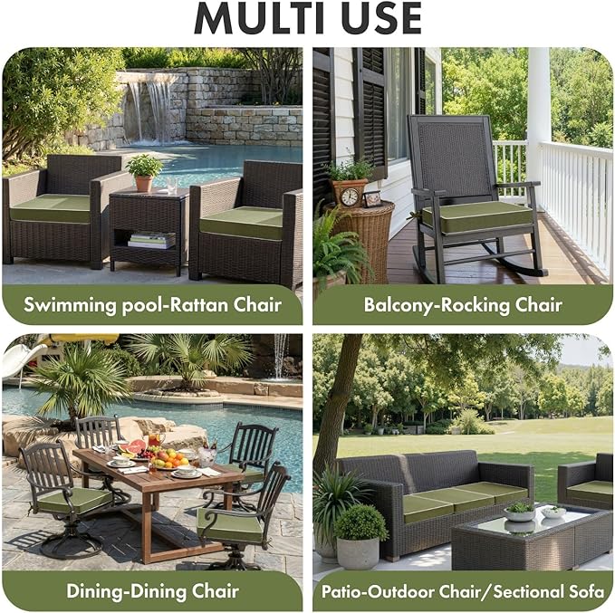 MIULEE Green Outdoor Chair Cushions Set of 2, 22x22x3 Inch Waterproof Patio Seat Cushions for Outdoor Furniture Couch Sofa, 3 Year Color Fastness High Density Foam with Adjustable Ties