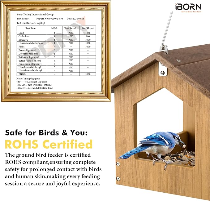 iBorn Pavilion Bird Feeder, Covered Platform Bird Feeder for Outdoors Hanging, WPC Recycled Plastic & Waterproof, Coffee