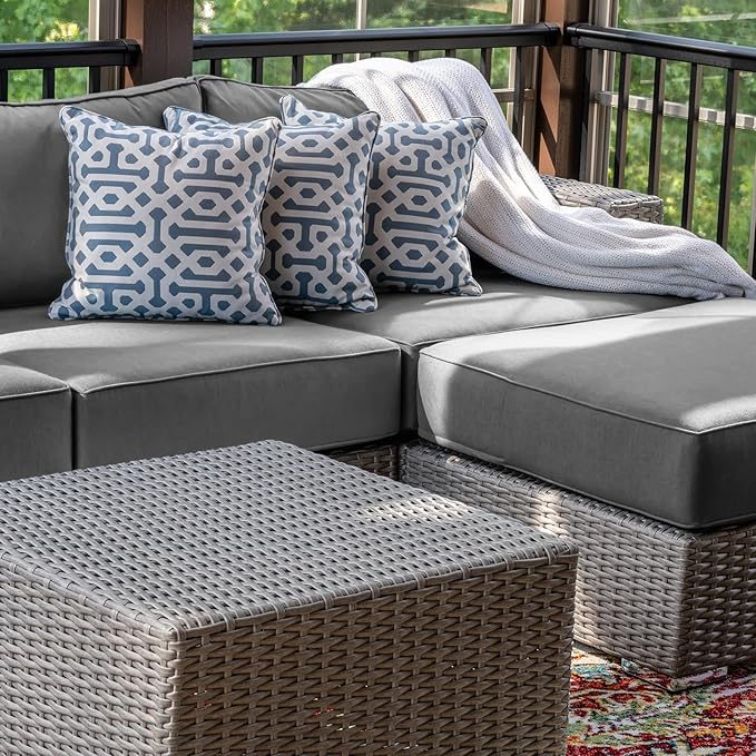 14 Piece Outdoor Patio Waterproof Cushion Covers, Fits 6-Seat Wicker Rattan Sectional Couch Chair Furniture Cover Replacement Set - Fade-Resistant Patio Cushion Covers with Zipper