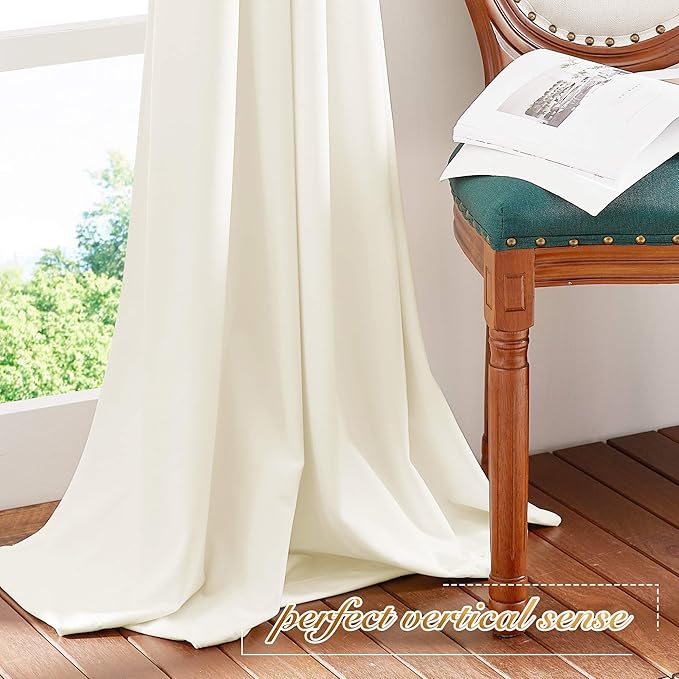 NICETOWN Thermal Insulated Velvet Curtains Ivory 96 Inch Length, Heavy Duty
