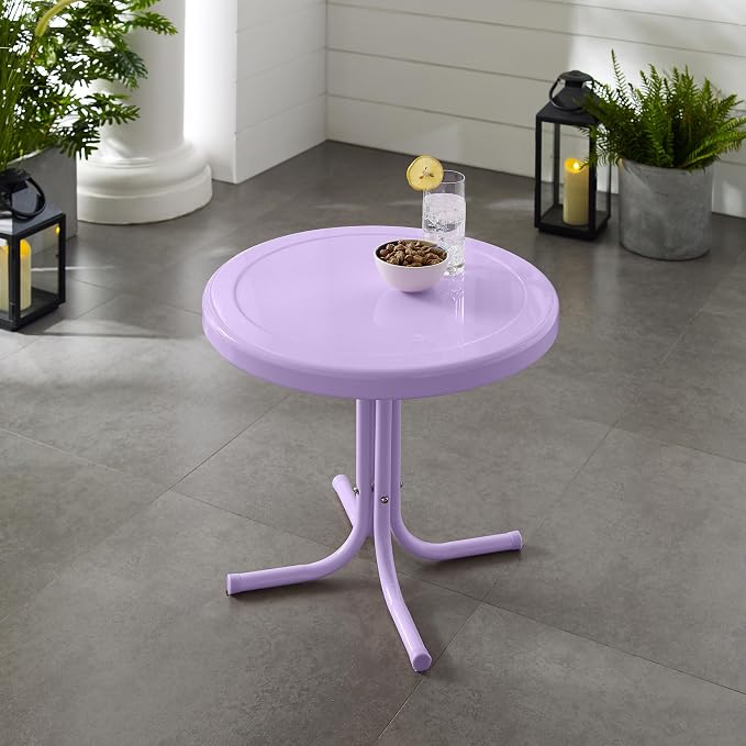 Crosley Furniture Griffith Weather Resistant Retro Metal Outdoor Side Table for Patio, Deck, Porch, Lavender Gloss