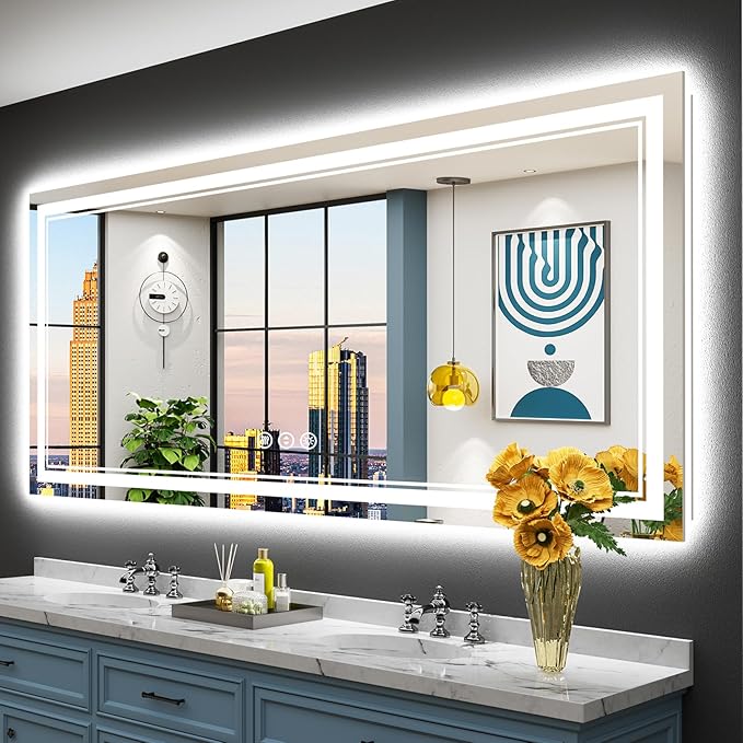 72x32 LED Bathroom Mirror with Lights, Backlit and Front Lit Anti-Fog Lighted