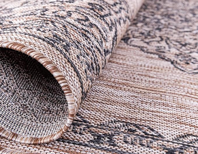 Unique Loom Outdoor Traditional Collection Area Rug - Antique (9' x 12' Rectangle, Beige/ Black)