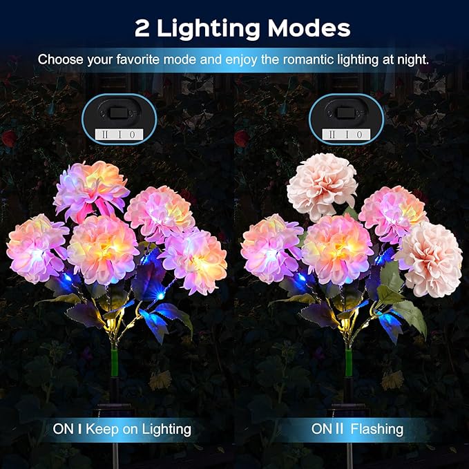 6 Pack Solar Garden Lights Outdoor, LED Colorful Waterproof Solar Powered Hydrangea Flowers Landscape Lights for Patio, Outside Yard, Pathway Decorative, Décor, Two Lighting Modes