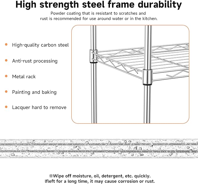 IZEUK 4 Tier Metal Wire Shelf Unit, Chrome Storage Rack Organizer for Kitchen, Bedroom, Living Room or Laundry Room, 17.7" W x 11.8" D x 41.9" H