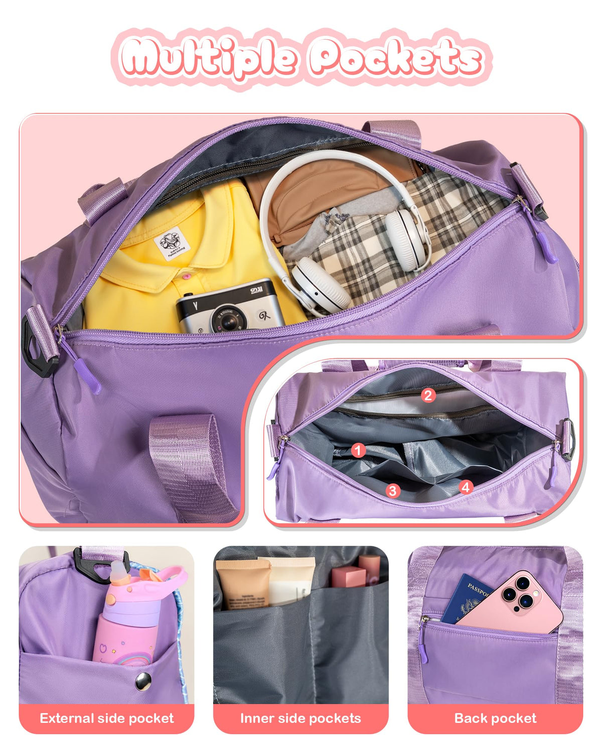 Vogewood Gymnastics Bag for Girls for Kids-Girl Gym Bag with Shoe Compartment, Kid Personalized Weekender Overnight Bags, Initial Travel Tote with Makeup Pouch, Valentines Day Gift (Letter P)