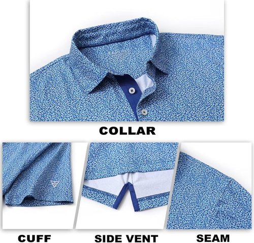 M MAELREG Men's Golf Shirt - Short Sleeve Dry Fit Collared Polo with Moisture-Wicking Performance Patterns