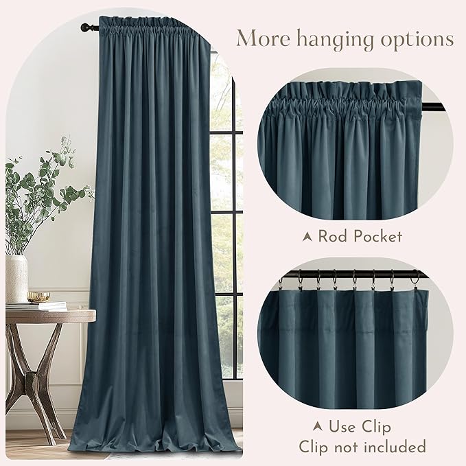 NICETOWN Slate Blue Blackout Velvet Curtains