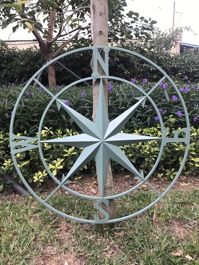Nightclawing Nautical Metal Compass Wall Décor, Indoor/Outdoor Décor, 41L x 41H x 2W inches,Blue