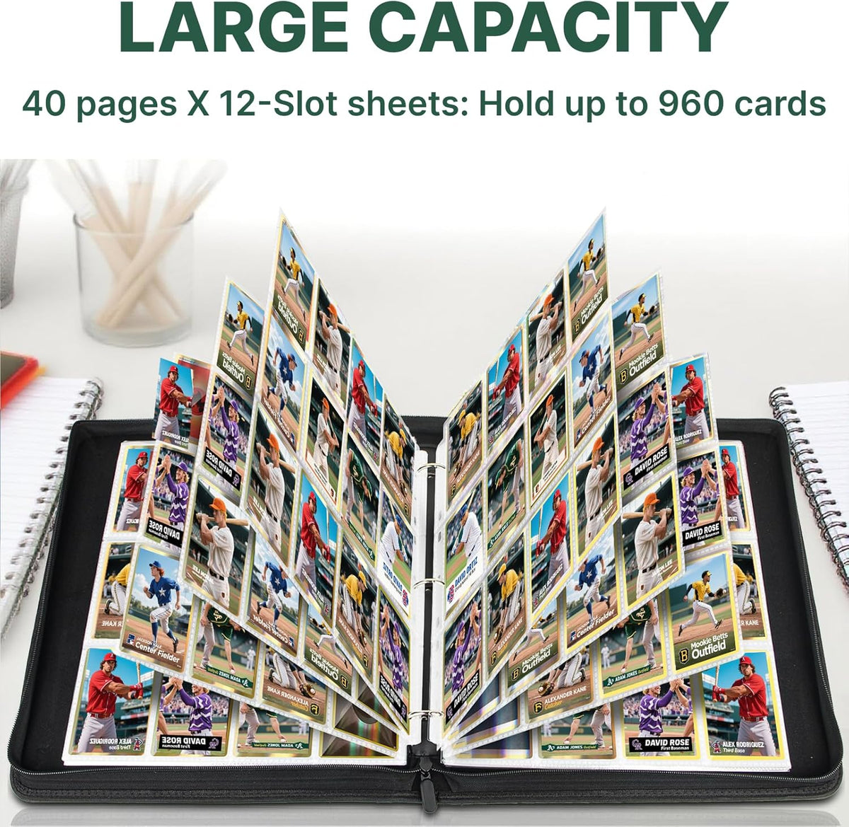 Trading Card Binder by [Brand Name] - 12 Pocket Collection Album for 960 Cards | Premium Green Holder for TCG/PM/MTG