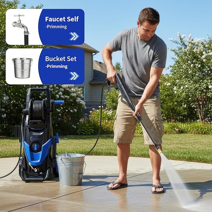2026 Upgrade Pressure Power Washer 4800PSI w/4 Quick Connect Nozzles, Inlet Hose & Filter&500ML Soap Tank, High Cleaning Machine for Cars/Fences/Driveways/Patios/Home Cleaning,Blue