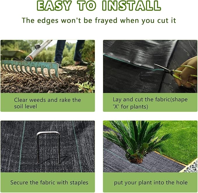 4FT x 100FT Weed Barrier Landscape Fabric (2 Pack 4x50FT) - Premium Heavy-Duty 3.2oz Gardening Weed Control Mat with 30 U-Shaped Securing Pegs - Ground Cover for Gardening, Farming