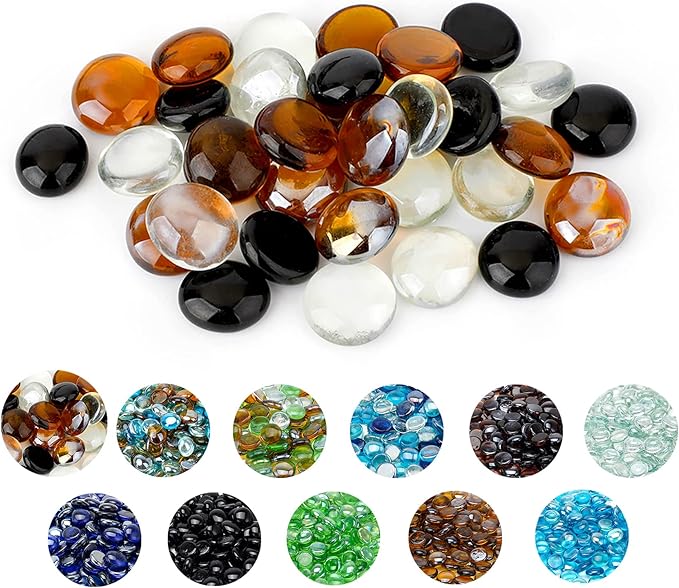 Skyflame 10-Pound Blended Fire Glass Beads for Fire Pit Fireplace Landscaping, 1/2-Inch Onyx Black, Crystal Ice, Caramel Luster