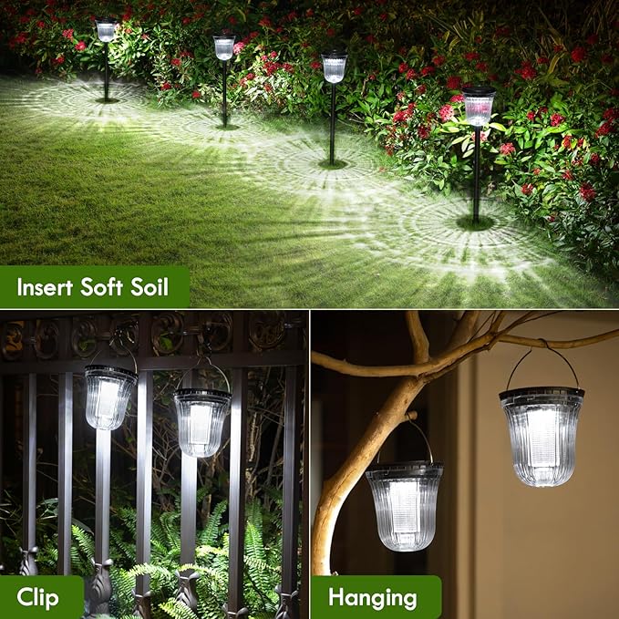 Solar Pathway Lights Outdoor Waterproof, 4 Pack 200 Lumens Super Bright Solar Garden Lights with 2 Lighting Modes, Auto On/Off Outdoor Solar Lights for Yard, Walkway, Lawn, Driveway, Path