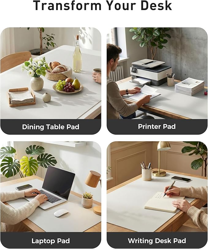 Aothia Faux Leather Desk Mat - Large Mouse Pad, Non-Slip PU Leather Blotter, Waterproof Writing Surface for Office and Home (Barely Grey, 40" x 24")