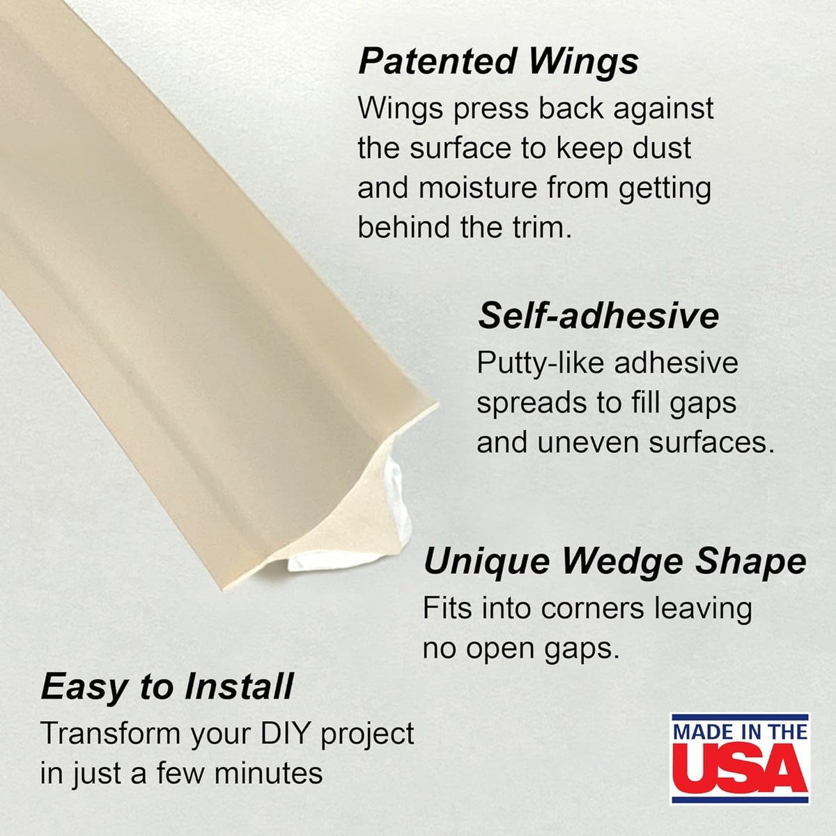 InstaTrim The Original Flexible Trim - 50ft Ivory 3/4" Wide Caulk Tape - Adhesive Trim with Many Uses Including Caulking for Bathtubs, Sinks, Counters, Tile, Floors - Made in USA