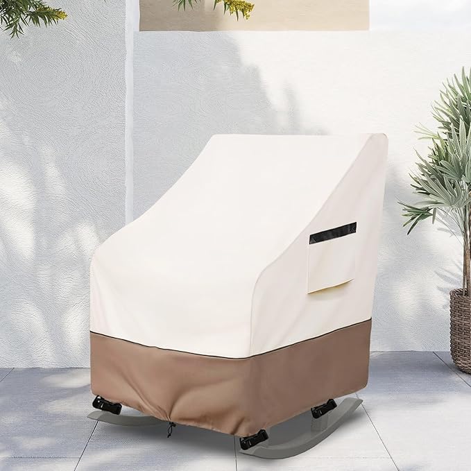 Outdoor Rocking Chair Cover, Heavy Duty 600D Patio Chair Winter Cover for 27" W x 34" D x 45" H, Beige