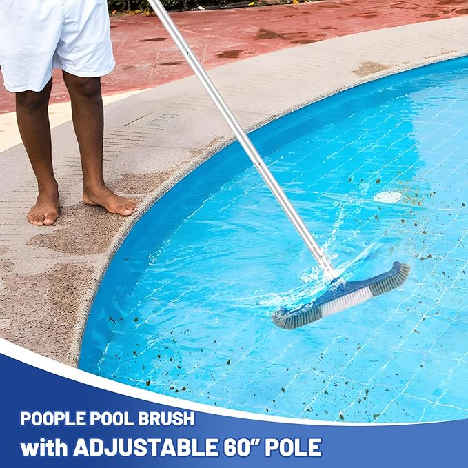 Pool Cleaning Kit, 16'' Pool Brush Head & Pool Skimmer Net with 60" Pole, Pool Net Skimmer & Pool Brush with Pole, Pool Net & Pool Brushes for Cleaning Pool Walls with Pole