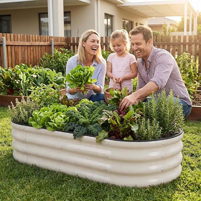 1MORE Galvanized Raised Garden Bed- Planter Garden Boxes Outdoor, Raised Beds for Gardening, 4x2x1ft Metal Garden Bed Kit for Vegetables Flower, Planter Raised Beds with Tools.White-2pack
