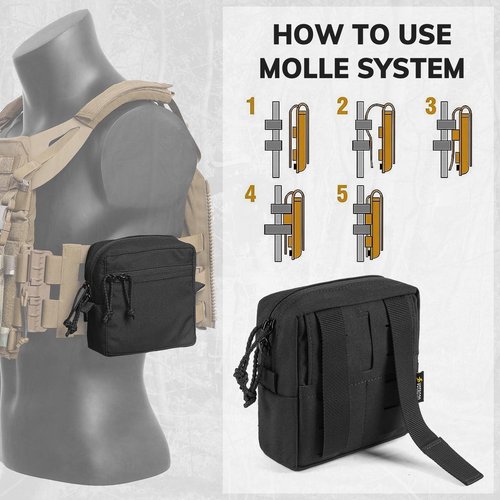 GP Pouch MOLLE General Purpose Admin Pouches Small Utility EDC Pouch with Loop Panel for Tactical Gear Belt as Expanded Storage Bag