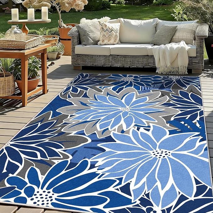 ZonLi Colorful Outdoor Rug 6x9Ft Waterproof Multicolored Indoor Area Rug Washable Outdoor Patio Rugs Tropical Floral Non Slip Outdoor Carpet for Living Room, Pool,Backyard,Deck,Camping