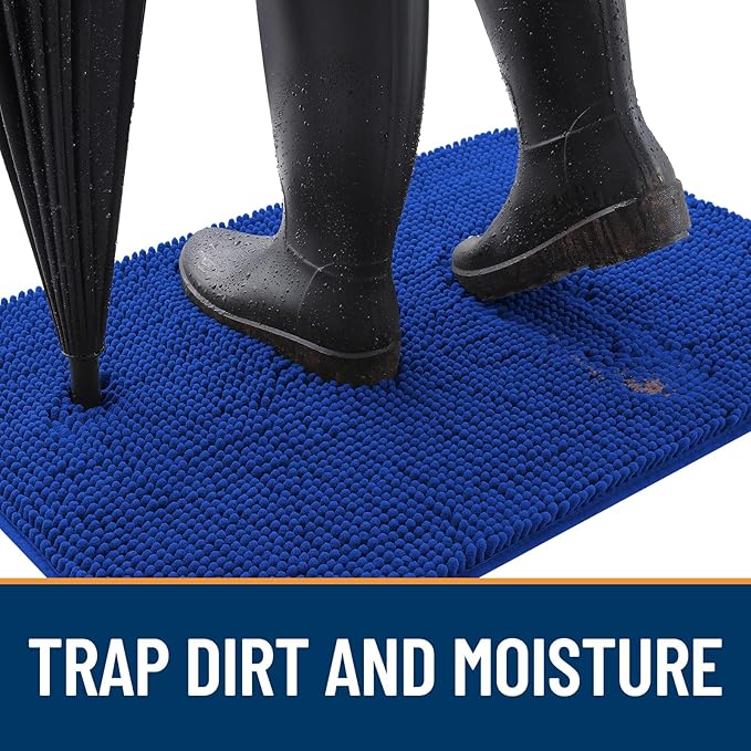 OLANLY Dog Door Mat for Muddy Paws 59x24, Absorbs Moisture and Dirt, Absorbent Non-Slip Washable Doormat, Quick Dry Chenille Mud Mat for Dogs, Entry Indoor Entryway Carpet for Inside Floor, Royal Blue