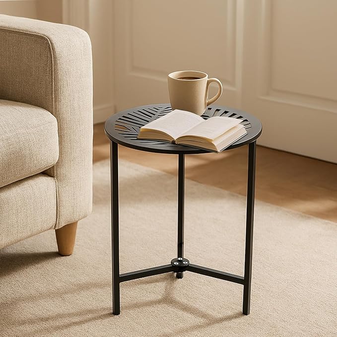 Party Zealot Set of 2 Small Round Metal Side Tables, 13-Inch Black Outdoor End Tables for Patio, Balcony, Porch or Garden – Weather-Resistant Corner Coffee Table for Small Spaces & Indoor Plant Stand