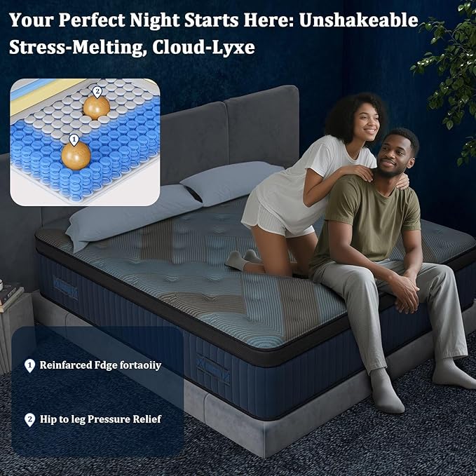 12 Inch Full Size Mattress in a Box, Medium Firm Hybrid with Lumbar Foam and Zoned Pocket Springs for Pressure Relief and Edge Support