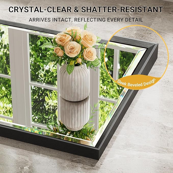 16''x 60'' Tall Black Bathroom Mirror, Beveled Bathroom Vanity Mirror