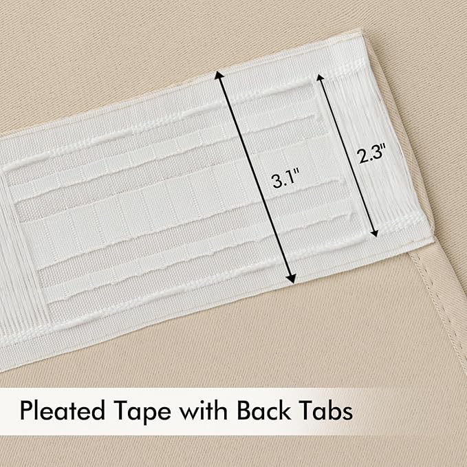 MIULEE Back Tab Cream Beige Curtains 90 Inch Long 2 Panels Set