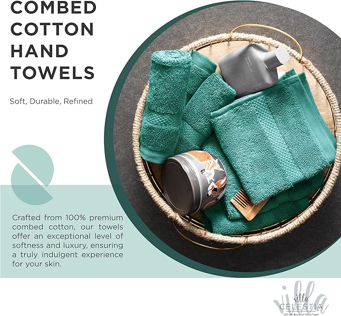 100% Cotton Hand Towel Set of 4, (16 x 28 inches) Sustainable, Soft, Highly Absorbent, Quick Drying, Combed Cotton Hand Towels Pack of 4 Ideal for Hotels, Spa, Bathroom, Dorm, Teal