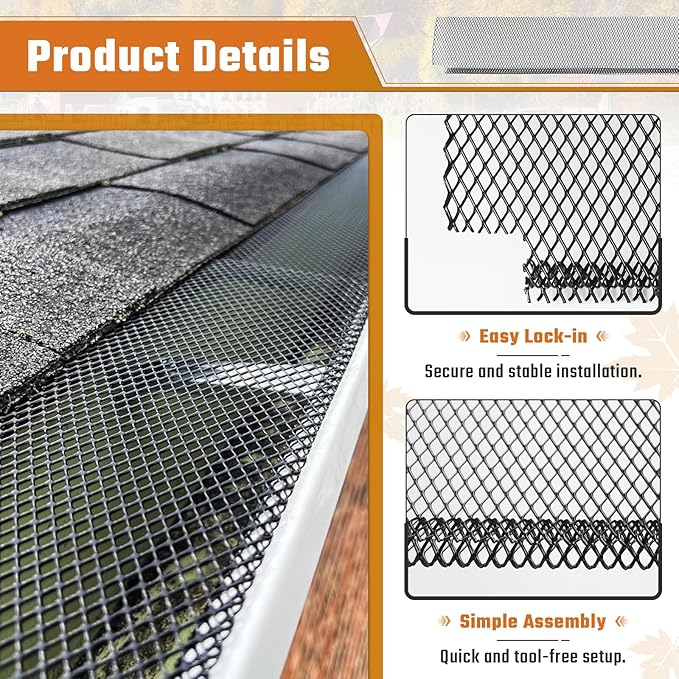 Lock-in Gutter Guard - 6” x 120 ft Durable Coated Steel Leaf Gutter Guards Micro Mesh Gutter Screens Gutter Protection Covers Fit K Style Gutter, Black, Pack of 40