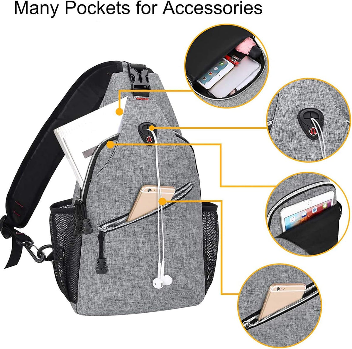 MOSISO Rope Sling Backpack (Up to 13 inch), Multipurpose Crossbody Chest One Shoulder Outdoor Travel Hiking Daypack, Black