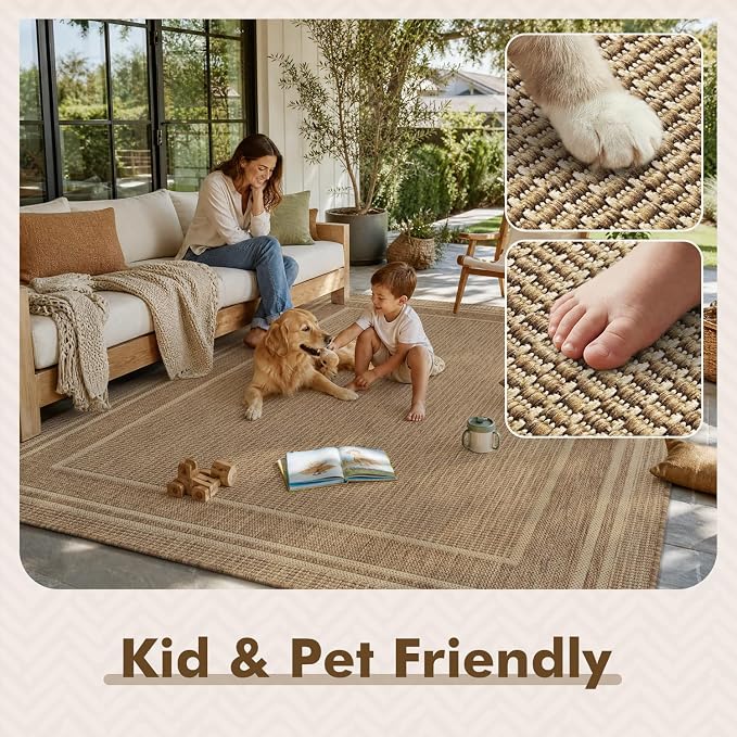 MontVoo-Outdoor Rug-Patio Rug 6x9 ft Polypropylene Indoor Outdoor Rugs Outdoor Carpet for Patio Deck Balcony Porch, Textured Weave, Durable for High Traffic, Fade-Resistant, Modern Neutral Brown