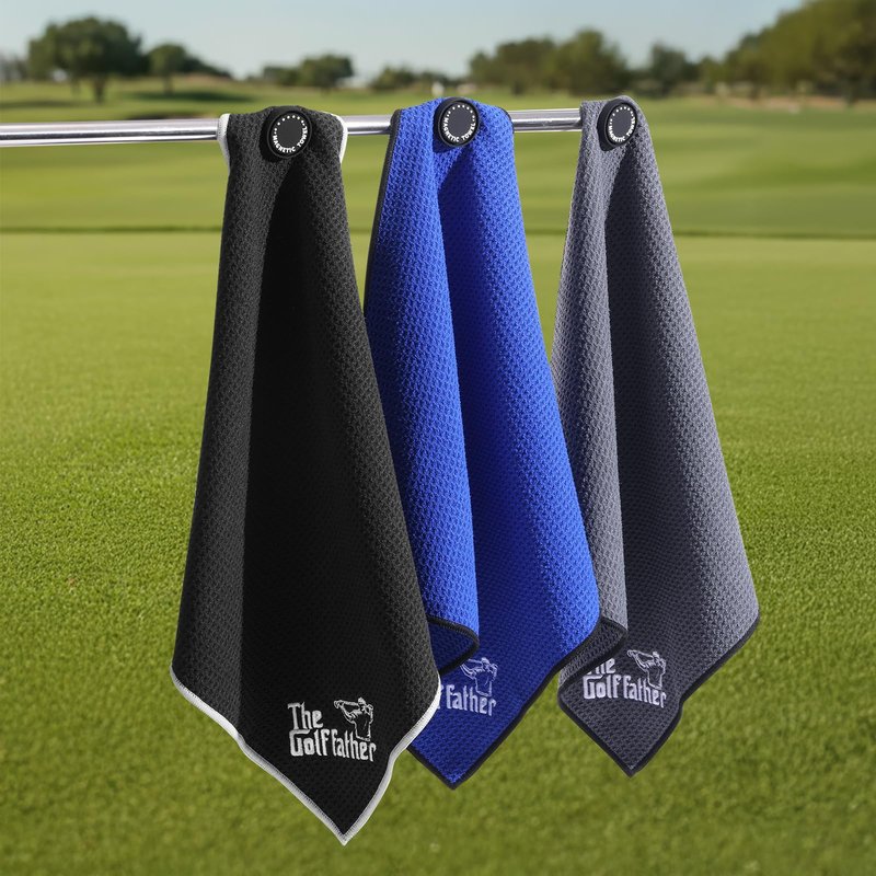 She's Pink Magnetic Golf Towel with Clip, 16"x16" Microfiber Waffle Weave, Quick-Dry Lint-Free Club & Ball Cleaning Cloth, Strong Magnet for Cart/Clubs, Black, 1 Pack