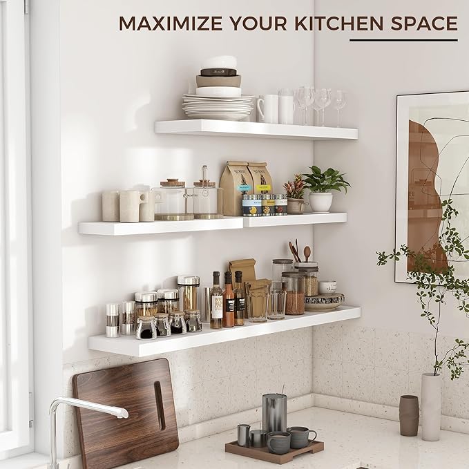 Venusmiles Floating Shelves for Wall 24 inch Long, Engineered Wood Wall Shelves