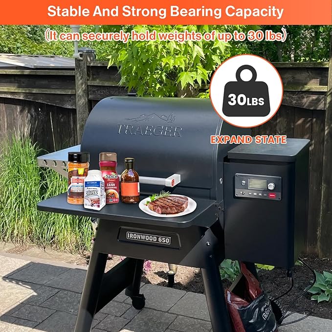 QuliMetal for Traeger Grills BAC362 Folding Front Shelf– Steel Grill Accessory for Pro 22, Pro 575, Ironwood 650, Century 22 Pellet Grills, Ideal for Food Prep and Storage, 25'' X 12''