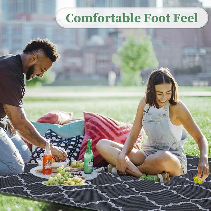 Ogrmar 8x10 FT Reversible Mats, Outdoor Rug for Patio Clearance, Waterproof Carpet, Plastic Straw Rug for Indoor Outdoor, Floor Mat&Rug for RV Porch Camping Backyard Deck Balcony Beach Trailer (Black)