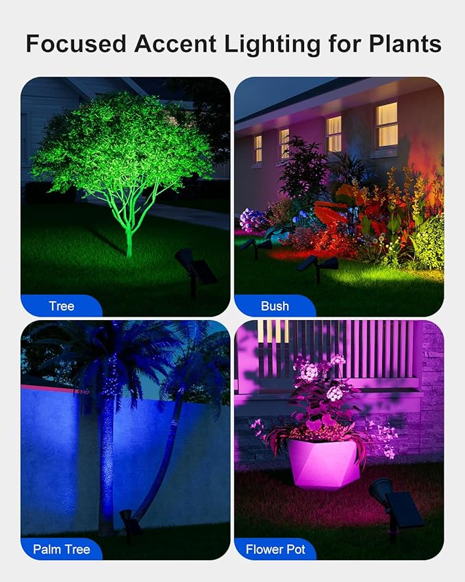 2 Pack Color Change Halloween Solar Spotlights Outdoor Rainbow Waterproof Landscape Uplights for Outside Decor, Skeletons, Ghost, Witch, Accent Lighting for Wall, House, Patio, Path, Pool, Walkway