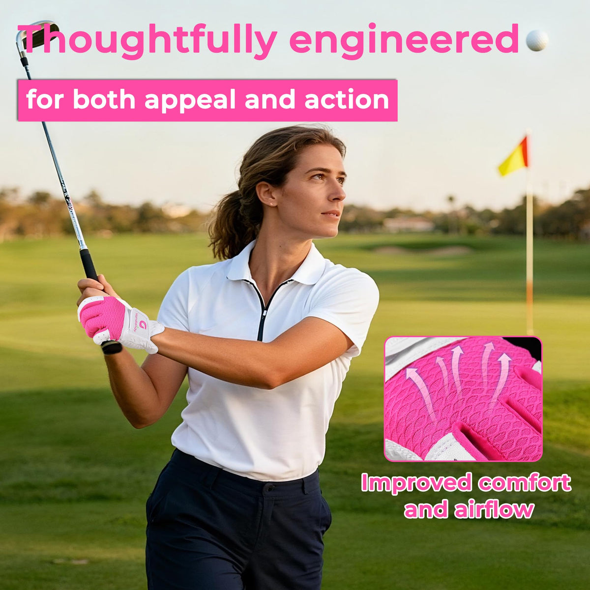 AIGEVTURE Womens Golf Gloves Right Hand Luxurious Palm Material for Unmatched Feel Pink M