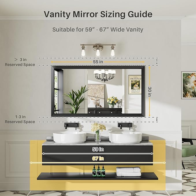 Briivue 55.1x30.1 Inch Black Bathroom Mirror