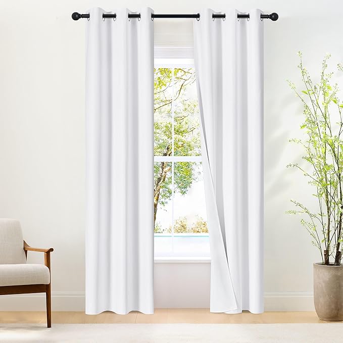 NICETOWN 100% Blackout Window Curtain Panels 84" Length, Snow White, 34 inches